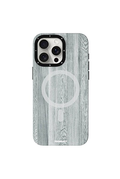 Youngkit iPhone 14 Pro Max Uyumlu Kılıf Magsafe Şarj Özellikli Youngkit Ahşap Desenli Wood Forest Serisi Gri