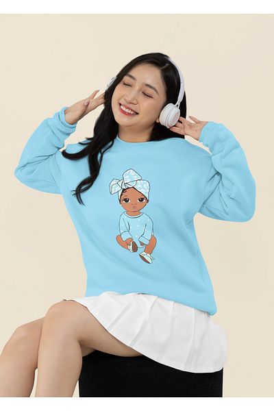 SUNFREE PULOVER OVERSIZE IMPRIMAT BEBE FETIȚĂ ALBASTRĂ