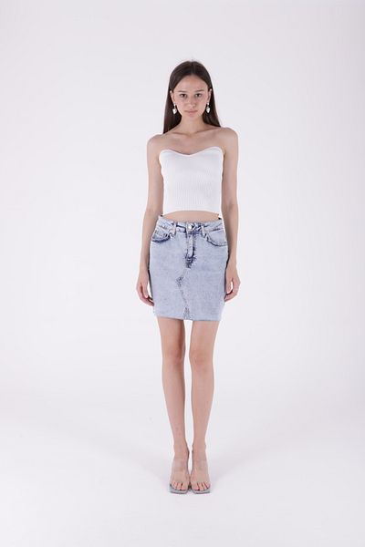 RICHMOST Richmost Women's Mini Denim Skirt - Stitching Detail, Pocket, Snow Light Blue, 4 Seasons