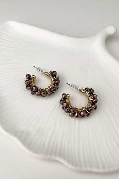 Modex Brown Bead Coiled Hoop Earrings (2cm)