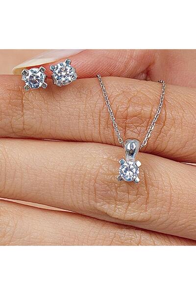 Mia Vento Mia Zirconia 0.60 Karat V Model Gümüş Tektaş İkili Set