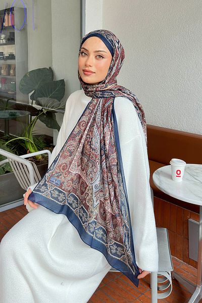 lamelif.com Şal retro din bumbac de culoare bleumarin