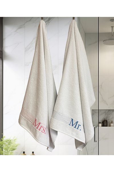 Lucy and Home MRS.&MR 100% Cotton Jacquard Σετ Πετσέτες Ντους 4 τεμαχίων 70x140 / 50x90