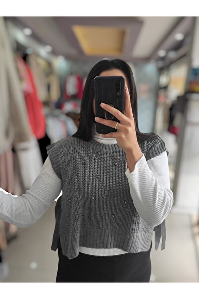 Sublime Butik İncili Yandan Bağcıklı Triko Yelek