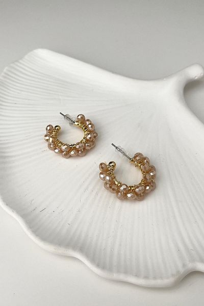 Modex Honey Color Bead Coiled Hoop Earrings (2cm)