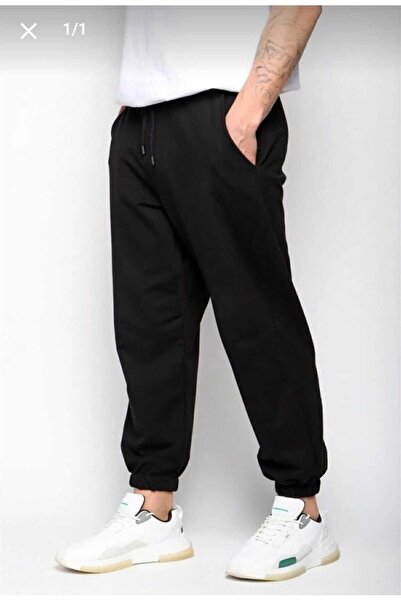 TNR SPORT Siyah-kışlık Içi Şordonlu Unisex Rahat Giyim Paça Ve Bel Lastikli E...