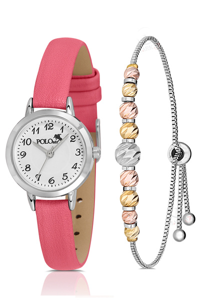 Polo Air Klasik Deri Kordon Kadın Kol Saati Dorika Bileklik Kombin Pembe Gümü...