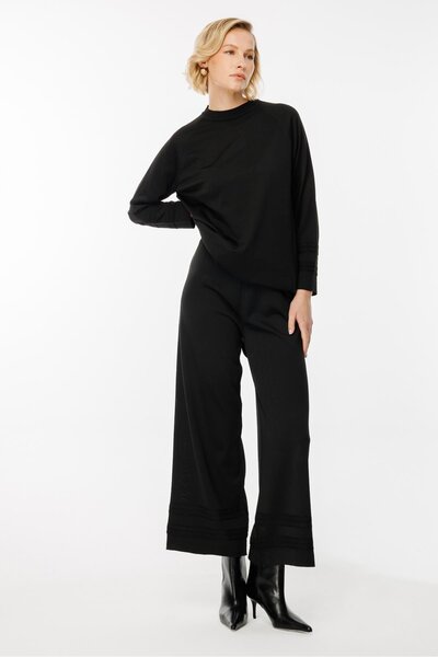 accort Şerit Desenli Triko Tunik Pantolon Takım-SİYAH