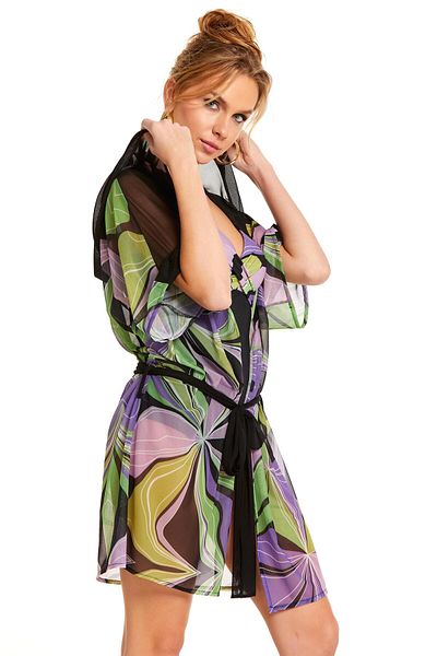 Argento Geometric Pattern Hooded Short Pareo