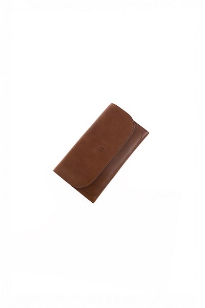 HELMBROOK Голям дамски портфейл Charlotte от естествена кожа - кафяв, с цип, RFID защита, с тик-так капак