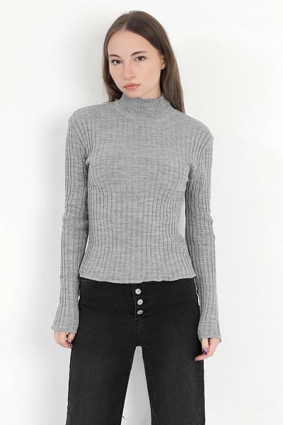 GİYSA Body de tricotaj cu nervuri gri pentru damă - 4054-3