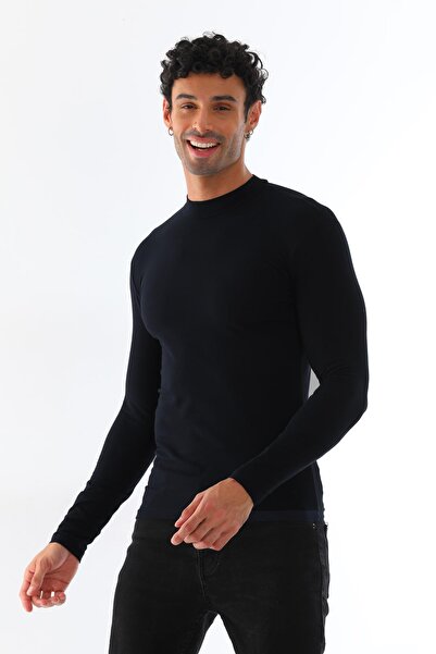 penyebizden Pánské tričko se stojáčkem Slim Fit Bavlna Lycra 2-balení-černo-černé