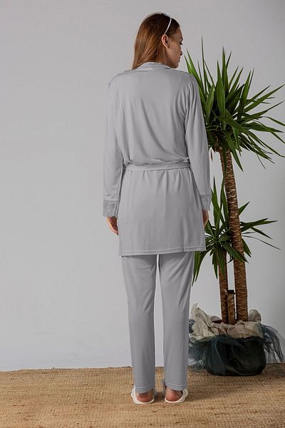 ByLohusa Effortt Gray Maternity Pajamas Set with Dressing Gown