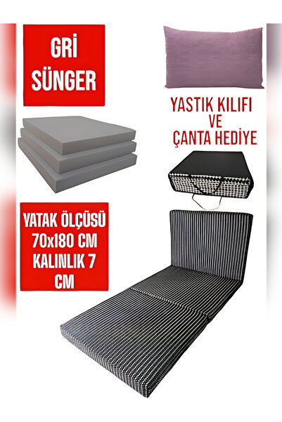 LENSA HOME Çok Amaçlı Minder Yatak - Sünger Yer Yatağı (70x180cm kalınlık 7cm) Akustik Küçük Siyah