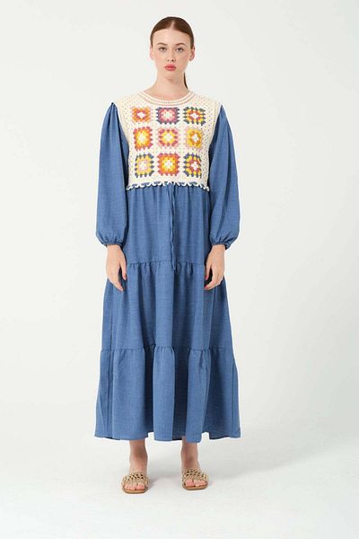 Hatun Atila Rochie lungă albastră HatunAtila 7884 - cu pulover în față