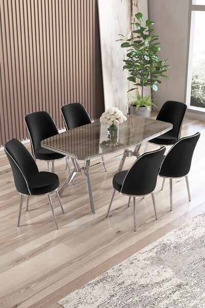 Canisa Lena Serisi 90x160 Lak Panel Antrasit İroni Krom Kaplama Ayaklı Masa T...