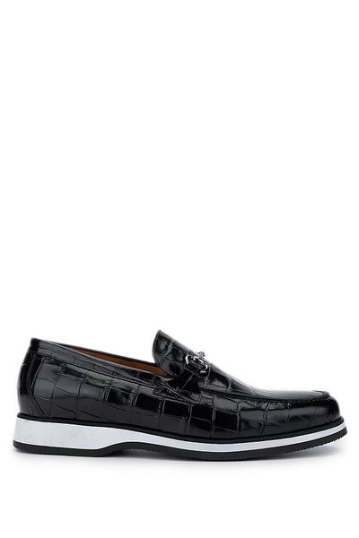 Tamer Tanca Genuine Leather Black Crocodile Men's Loafer Shoes