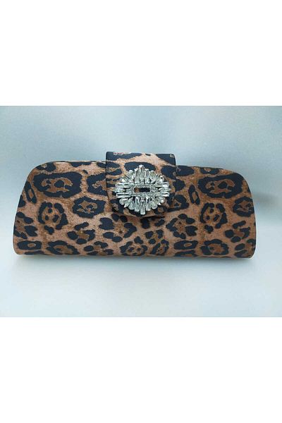 bsc Big Leopard Pattern Silver Stone Satin Evening Dress Bag