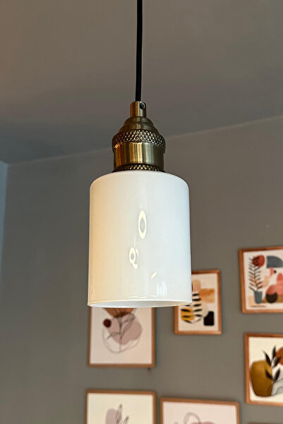 Bamyum Tiny Beyaz Cam Tekli Avize Eskitme Lale Başlık Retro Sarkıt Lamba Restoran Salon Aydınlatma