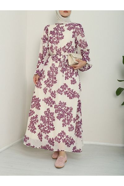 Modamorfo Lila Chiffonkleid – Batikdruck und Futter