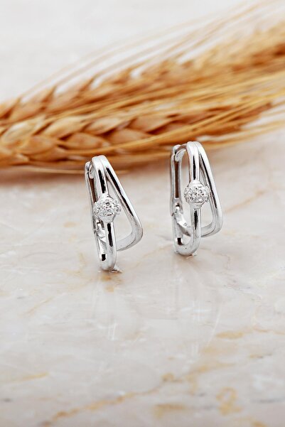 Sümer Telkari Tasarım Rodyumlu Taşlı Gümüş Küpe 7152