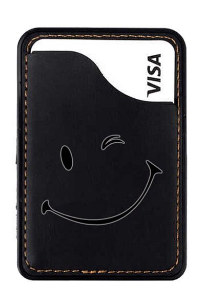 cupcase حامل بطاقات جلدي بشريط 3M لهاتف Iphone 5 5s Se 6 6s 7 8 Plus X Xr Xs متوافق مع Max - وجه مبتسم