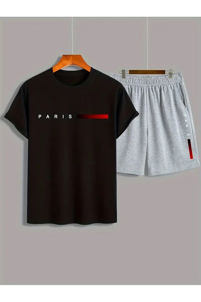 YOHO SPORT Paris Printed Oversize Unisex καλοκαιρινό μπλουζάκι και σορτς - Σετ 2 τεμαχίων