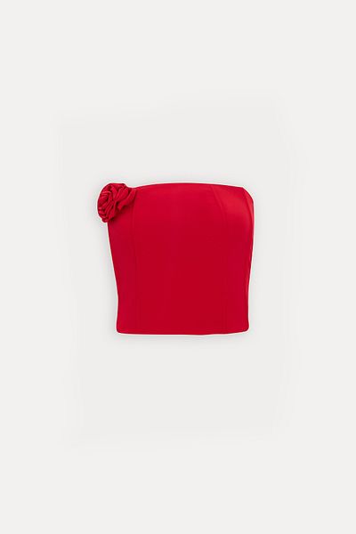 Eyyo Red Rose Detail Strapless Crop Top Ate-1120
