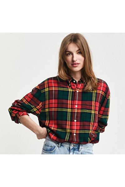 Gant Erkek Kırmızı Regular Fit Düğmeli Yaka Kareli Gömlek