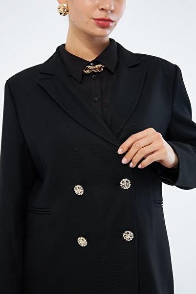 Mizalle Renkli Astarlı Siyah Ceket