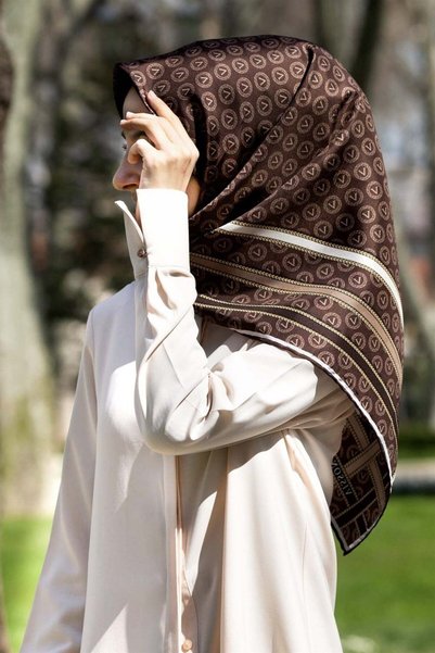 Vissona 16505 Twill İpek Eşarp KAHVERENGİ - BEJ