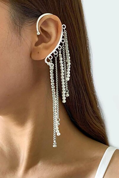 New Obsessions İnci ve Zincir Detaylı Kulak Deliği Gerektirmeyen Ear Cuff - S...