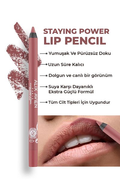 Alix Avien Staying Power Lip Pencil 53 Peachy Nude - Waterproof, Long-Lasting, Soft Lip
