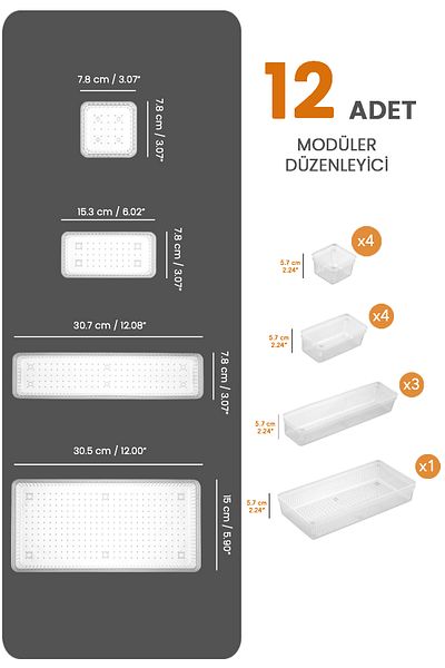 Meleni Home Διαφανές Modular Spoon Set - 12 τεμαχίων, ρυθμιζόμενο συρτάρι κουζίνας και εσωτερική οργάνωση
