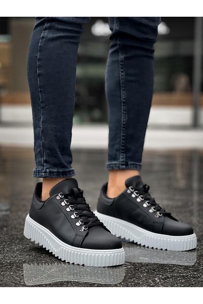 BOA Ba0505 Hook Lace-Up Black Color White Sole Casual Shoes