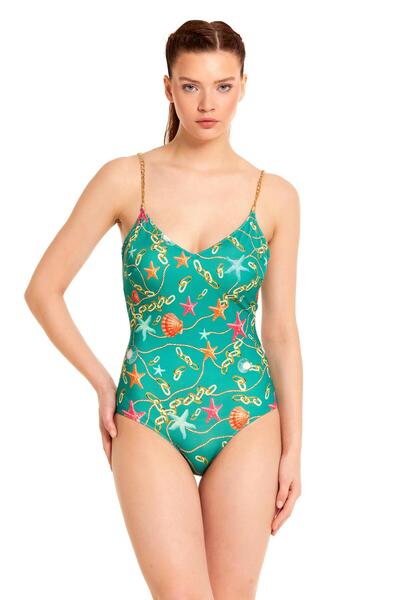 Argento Accesoriu pentru lanț Costum de baie cu bretele subțiri Verde