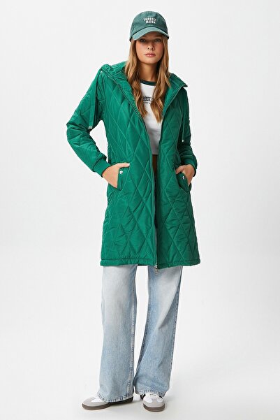 Ritnice Women's Sporty Hooded Quilted Green Coat