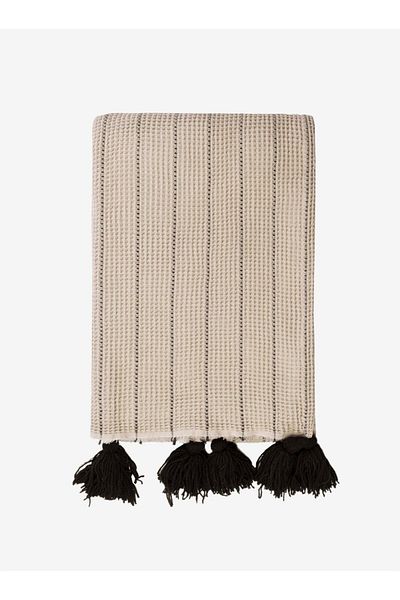Barine 100% Cotton Beige/Black Sofa Shawl - Tv Blanket 130X170