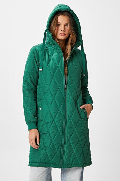 Ritnice Women's Sporty Hooded Quilted Green Coat