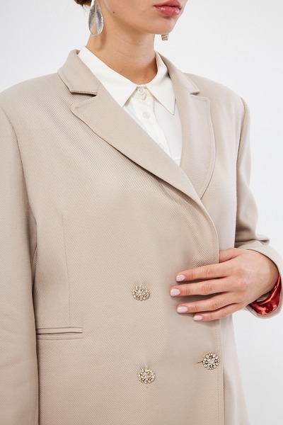 Mizalle Renkli Astarlı Bej Ceket