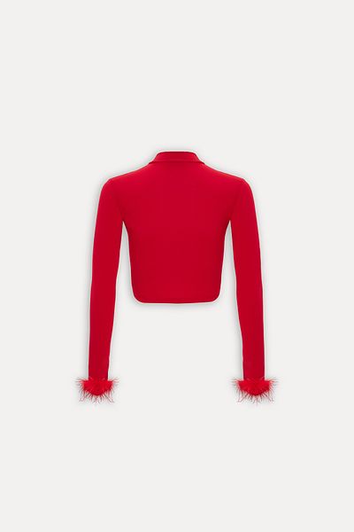 Eyyo Red Genji Feather Detail Blouse Ate-1612