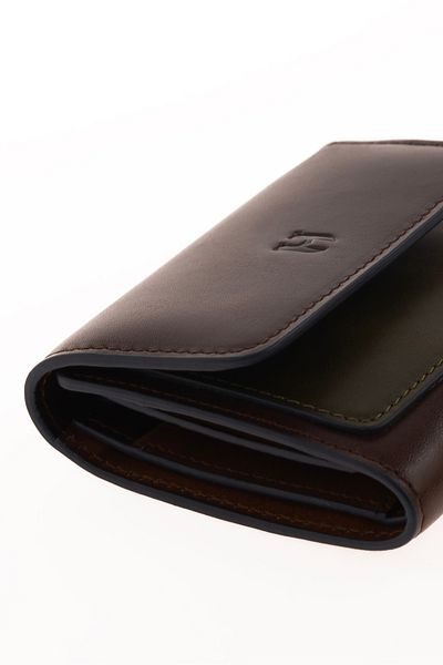 HELMBROOK Eleanor Genuine Leather Coffee-Khaki Women's Zippered Handcrafted Rfid Protected Flap Snap Fastener Large Wallet