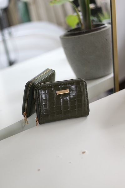 Moom Bag Portofel de damă Kaki Crocodile Mini suport card