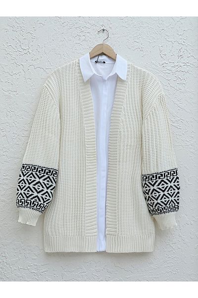 Modamorfo Sleeve Patterned Knitwear Cardigan -Cream