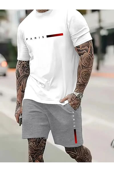 YOHO SPORT Paris Printed Unisex Oversize T-shirt και σορτς - Σετ συνδυασμού 2 τεμαχίων