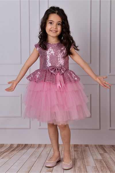 DAFİTO KİDS Rochie de seara fetita din tul cu paiete roz