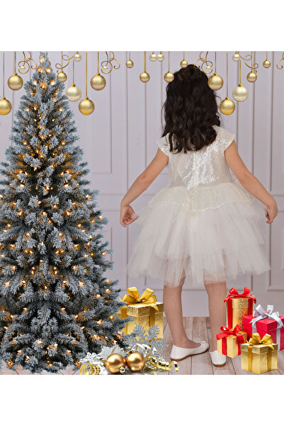 DAFİTO KİDS Λευκό φόρεμα με παγιέτες Πρωτοχρονιάς