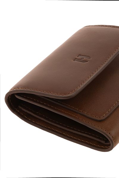 HELMBROOK Дамски портфейл Eleanor от естествена кожа - кафяв, голям, с цип и RFID защита