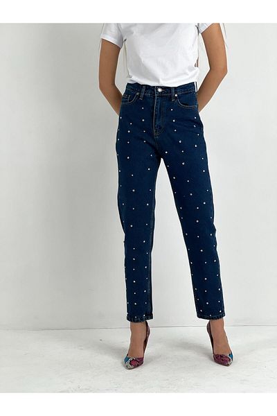 Miss Poem Blugi de damă Stoned cu picioare largi, talie înaltă, pantaloni de denim bleumarin pentru mama