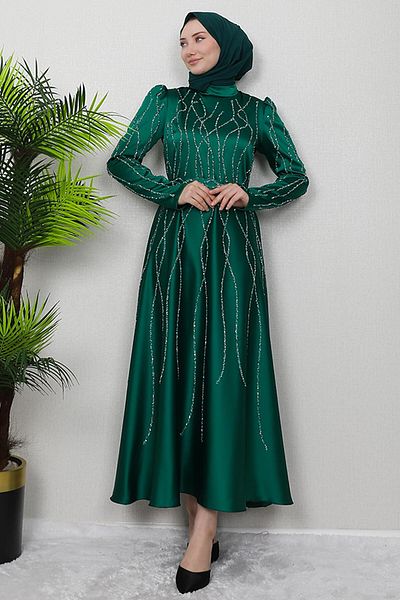 GİZ AGİYİM Βραδινό φόρεμα Emerald Carving Satin